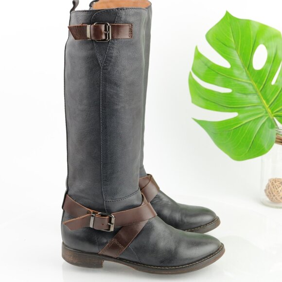 Halmanera Womens Riding Boot Size 38 8 Tall Black Leather Buckle Strap Italy - Picture 6 of 12